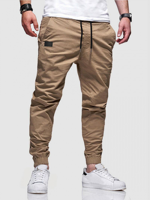 ZAFUL Men's Patched Pockets Drawstring Pants L Coffee