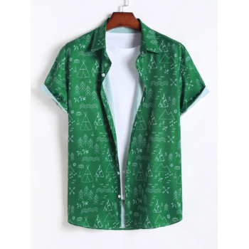 ZAFUL Men's Geometric Figure Pattern Short Sleeves Shirt Xxl Deep green