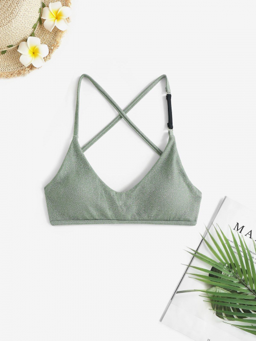 Metallic Glitter Bikini Top S Light green