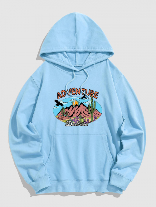 ZAFUL Men's ADVENTURE Desert Vibes Graphic Hoodie M Light blue