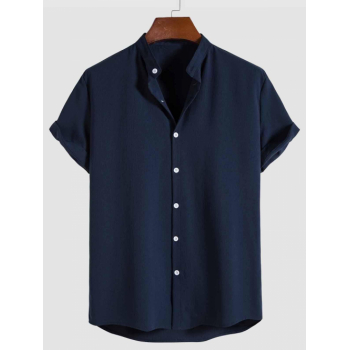 ZAFUL Men's Solid Color Stand Collar Short Sleeves Shirt L Deep blue