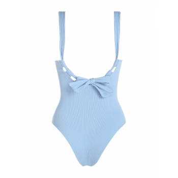 ZAFUL Ribbed Tie Backless One-piece Swimsuit L Light blue