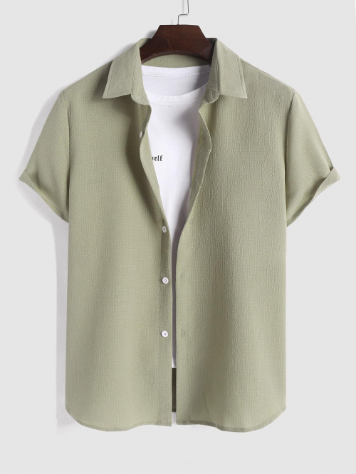 ZAFUL Men's ZAFUL Solid Color Textured Short Sleeves Shirt M Light green