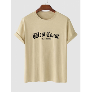 ZAFUL Men's Letter West Coast California Graphic Printed Short Sleeve T-shirt L Light coffee