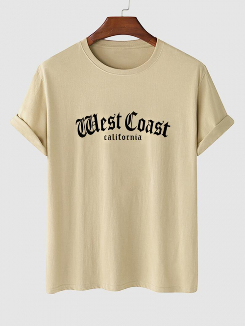 ZAFUL Men's Letter West Coast California Graphic Printed Short Sleeve T-shirt L Light coffee