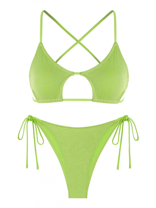 ZAFUL Criss Cross Metallic Sparkle Glitter Star Shaped Bikini Swimwear Xs Green