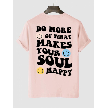 Slogan Smile Face Graphic Pattern Short Sleeves T-shirt S Light pink