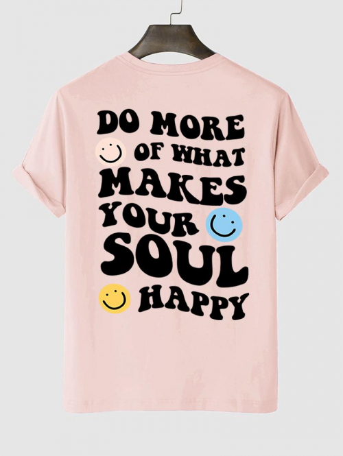 Slogan Smile Face Graphic Pattern Short Sleeves T-shirt S Light pink