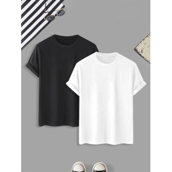 2Pcs Plain Solid Basic T-shirt L Multi a