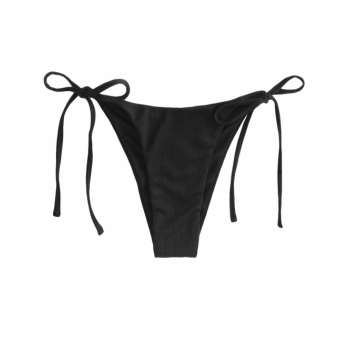 Ribbed Scrunch Butt Tanga Bikini Bottom L Black