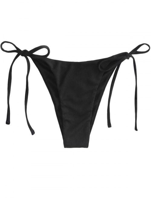 Ribbed Scrunch Butt Tanga Bikini Bottom L Black