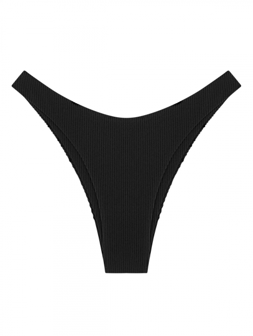 Textured Cheeky Bikini Bottom M Black