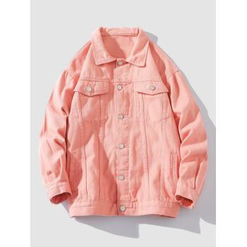 ZAFUL Men's UNISEX Flap Pocket Solid Color Denim Jacket L Light pink