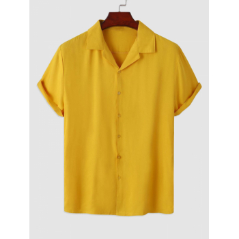 ZAFUL Men's Solid Color Button Fly Shirt L Yellow