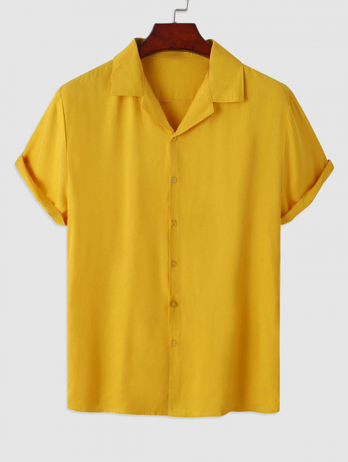 ZAFUL Men's Solid Color Button Fly Shirt L Yellow