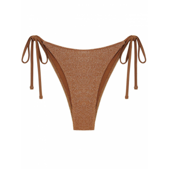 ZAFUL Sparkly Metallic Tie Side Tanga Bikini Bottom M Coffee