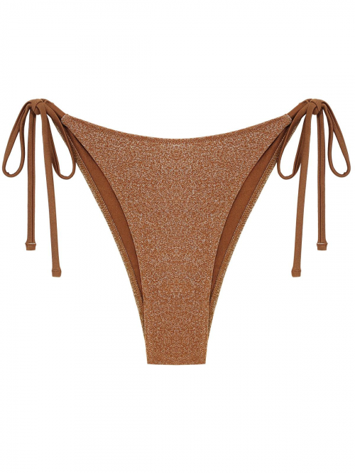 ZAFUL Sparkly Metallic Tie Side Tanga Bikini Bottom M Coffee