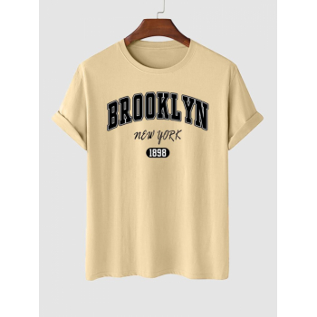 ZAFUL Men's Letter BROOKLYN Graphic Printed Short Sleeve T-shirt L Light coffee