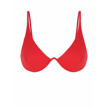 ZAFUL Underwire Ribbed Solid Color Chest Pad Bikini Bra S Red