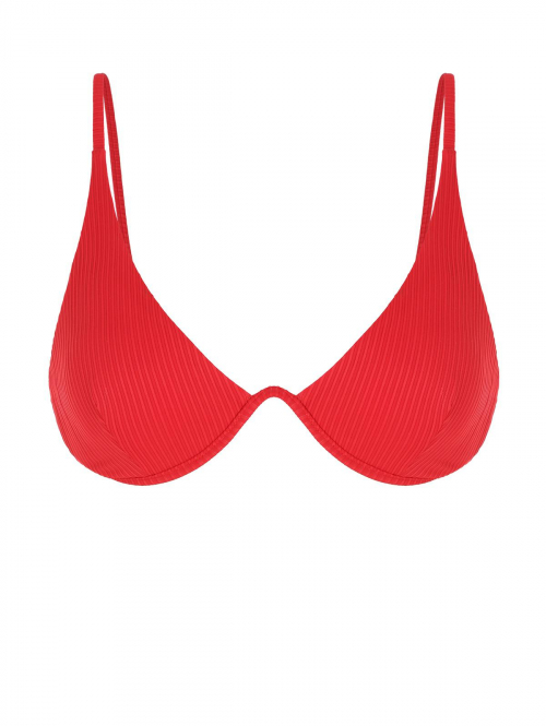 ZAFUL Underwire Ribbed Solid Color Chest Pad Bikini Bra S Red