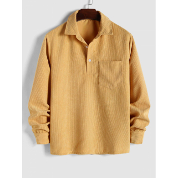 ZAFUL Men's ZAFUL Solid Color Half Button Pocket Corduroy Long Sleeves Collared Shirt L Yellow