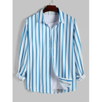 ZAFUL Men's ZAFUL Vertical Striped Pattern Asymmetric Hem Long Sleeves Shirt Xl Light blue