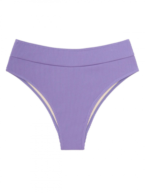 ZAFUL Ribbed Scrunch Butt High Waisted Bikini Bottom S Purple