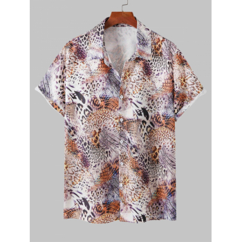 ZAFUL Men's Snakeskin Leopard Print Short Sleeves Vacation Shirt L Leopard