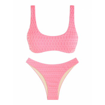 ZAFUL Honeycomb Textured Cheeky Bikini Swimwear M Light pink