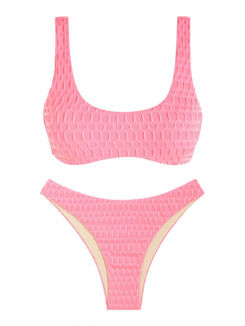 ZAFUL Honeycomb Textured Cheeky Bikini Swimwear M Light pink