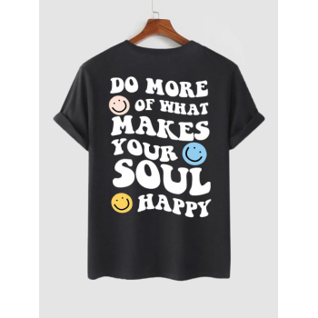 Slogan Smile Face Graphic Pattern Short Sleeves T-shirt S Black