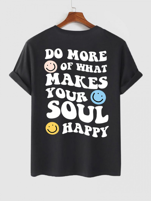 Slogan Smile Face Graphic Pattern Short Sleeves T-shirt S Black