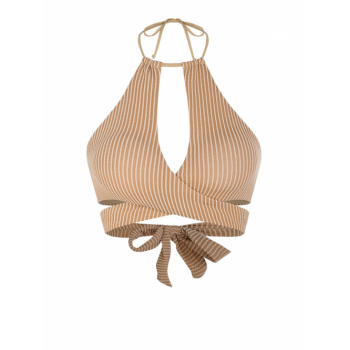 Striped Wrap Bikini Top S Coffee