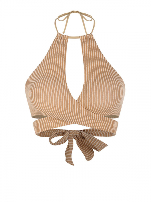 Striped Wrap Bikini Top S Coffee