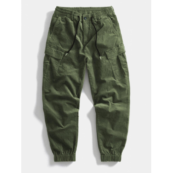 ZAFUL Men's ZAFUL Multi Pockets Design Elastic Cuff Corduroy Cargo Pants L Deep green