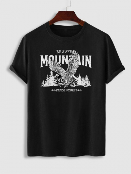 Letter Eagle Mountain Graphic Printed Short Sleeve T-shirt L Black