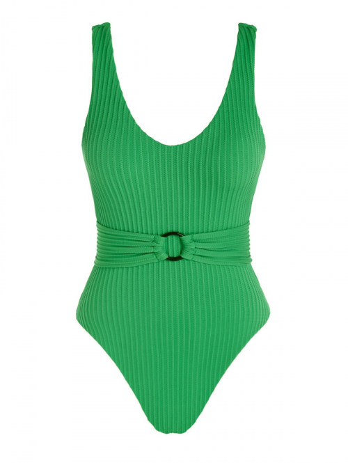 ZAFUL O-ring Belted Textured Jacquard One-piece Swimsuit L Green