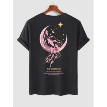 ZAFUL Men's Moon Whale Graphic Printed Short Sleeve T-shirt M Black