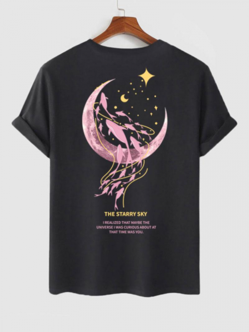 ZAFUL Men's Moon Whale Graphic Printed Short Sleeve T-shirt M Black