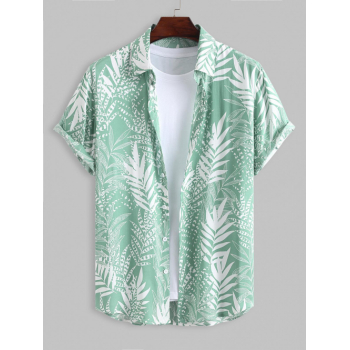 ZAFUL Men's Tropical Leaves Printed Vacation Short Sleeves Shirt Xxl Light green