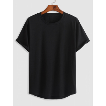 ZAFUL Men's ZAFUL Solid Color Asymmetry Hem Short Sleeves Athletic Basic Tee L Black