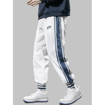 ZAFUL Men's New York Letter Pattern Colorblock Sport Pants M White