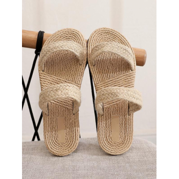 Women Straw Double Straps Slippers