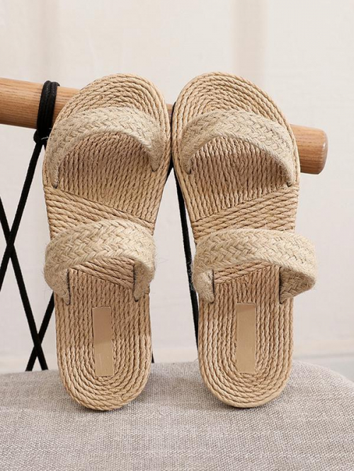 Women Straw Double Straps Slippers