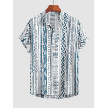 ZAFUL Men's Vintage Ethnic Tribal Printed Short Sleeves Shirt Xl White