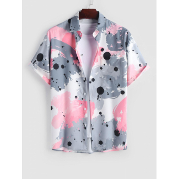 ZAFUL Men's Short Sleeves Pocket Design Colorblock Splash Splatter Vacation Shirt L Bean red