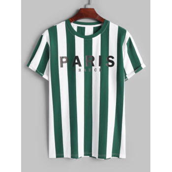 ZAFUL Men's ZAFUL PARIS FRANCE Colorblock Vertical Striped Short Sleeves T Shirt Xxl Green