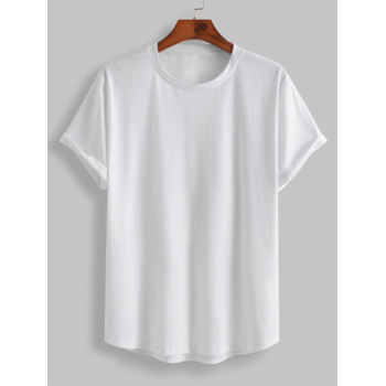 ZAFUL Men's ZAFUL Solid Color Asymmetry Hem Short Sleeves Athletic Basic Tee L White