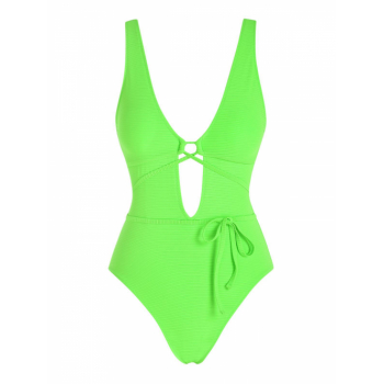 ZAFUL Textured Plunging Neck Criss Cross One-piece Swimsuit S Green