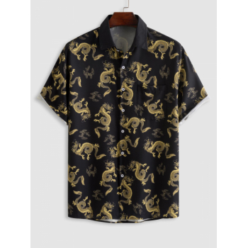 ZAFUL Men's Oriental Dragon Pattern Short Sleeves Shirt L Black